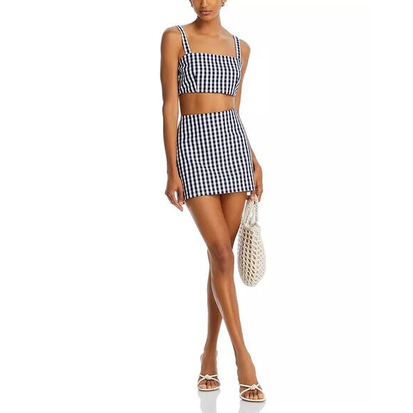 NWT WAYF Carlotta Navy Gingham Crop Top Size S | Blue & White Summer Tank - Picture 1 of 5